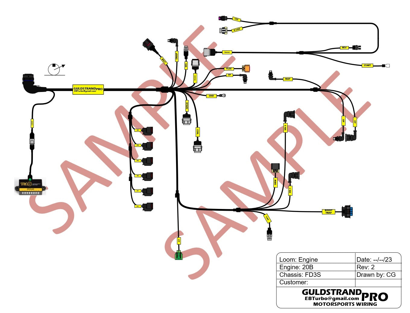 GuldstrandPRO Motorsports FD3s RX7 20B Aftermarket ECU Engine Harness